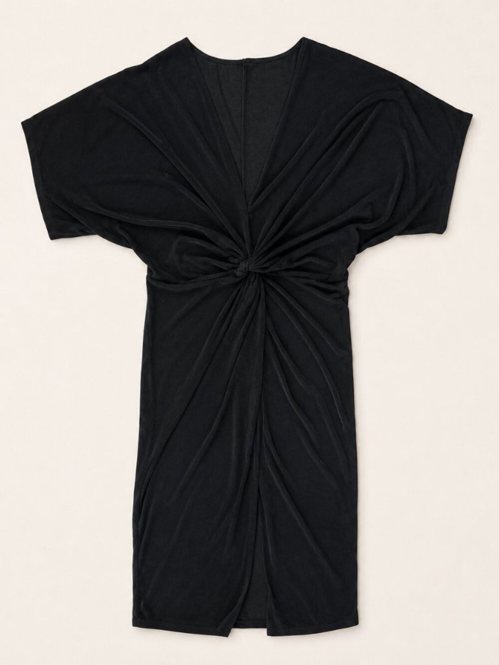 Black Twist Front V-Neck Slit Midi Dress 90s Romantic Date Night Minimalist